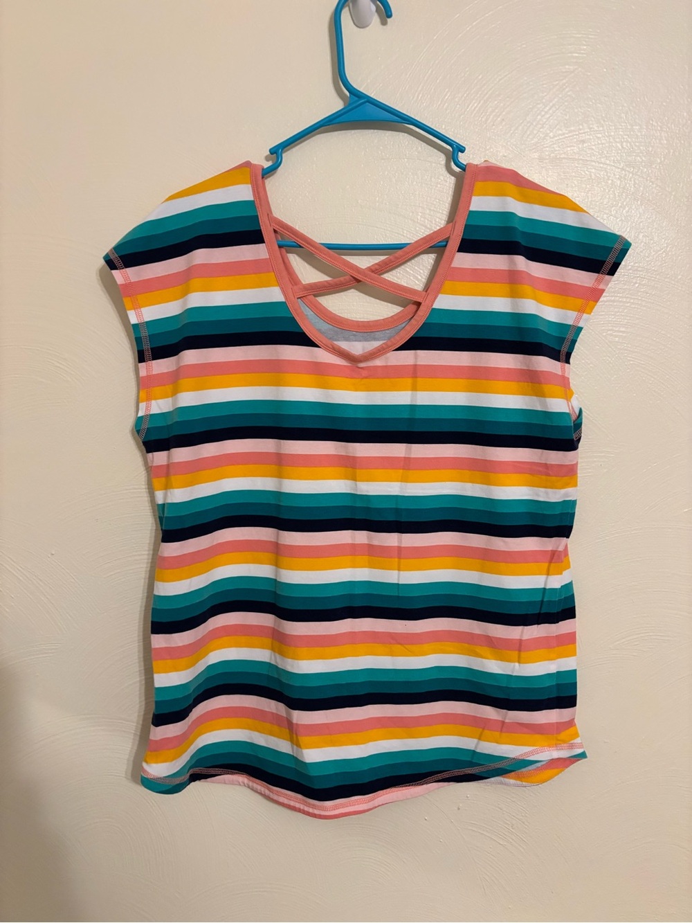 T by Talbots Striped Criss Cross Back Tee Multicolor Cotton Modal Top L - Picture 8 of 8